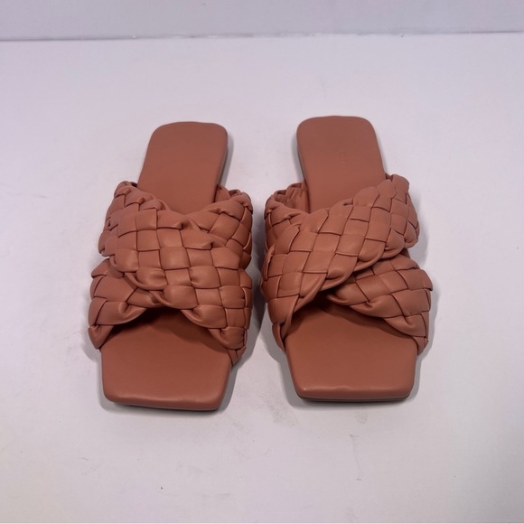 Open Edit Sandals Womens Size 7.5M Pink Crisscross Square Toe Braided Slip On - Picture 2 of 7